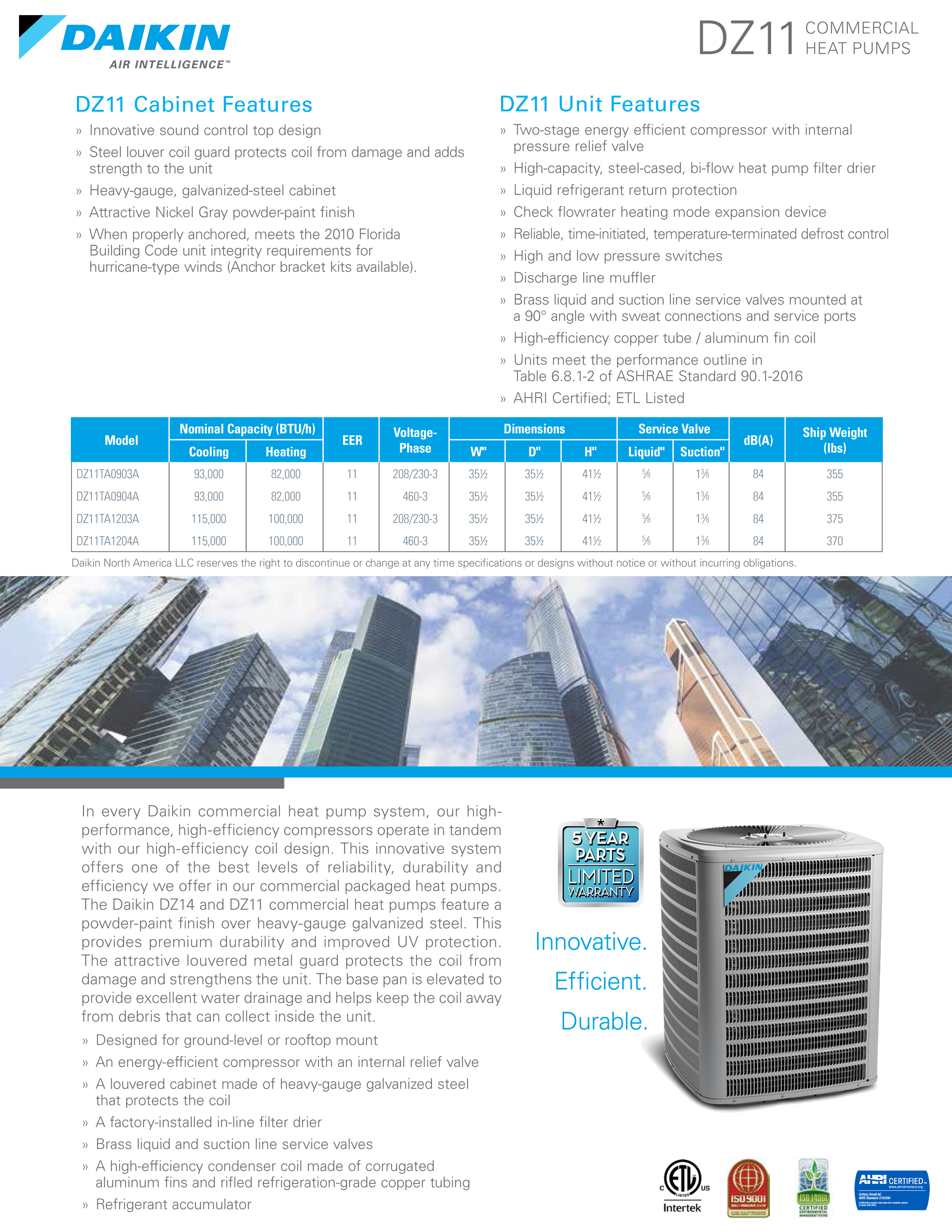 7.5 Ton Daikin Two-Stage Heat Pump Condenser 208/230V Three Phase, DZ11TA0903 (8126)(F)